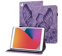 Rostsant Coque iPad 9e/8e/7e Génération, iPad Air 3 Papillon en Relief Etui en Cuir PU Portefeuille Porte-Stylo Housse de Protection pour iPad 2021/2020/2019, iPad Air 3, iPad Pro 10.5" - Violet