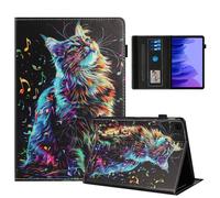 Rostsant Coque pour Samsung Galaxy Tab A7 Impression Graphique Housse en Tablette Cuir PU Protection pour Samsung Galaxy Tab A7 T500/T509/T505/T507 Chat en Note de Musique
