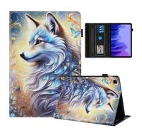Rostsant Coque pour Samsung Galaxy Tab A7 Impression Graphique Housse en Tablette Cuir PU Protection pour Samsung Galaxy Tab A7 T500/T509/T505/T507 Loup Blanc