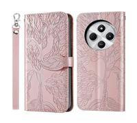 Rostsant Coque Xiaomi Redmi 14C 4G/Poco C75 - Housse en Cuir PU Avec Arbre en Relief, Étui à Fermeture Magnétique, Portefeuille à Rabat - Or Rose