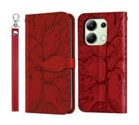Rostsant Handyhülle für Xiaomi Redmi Note 13 4G Geprägter Baum PU Leder Xiaomi Redmi Note 13 4G Flip Case Brieftasche Tasche Hülle für Redmi Note 13 4G Rot