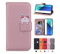 Rostsant Xiaomi Redmi Note 13 4G Hülle PU Leder Brieftasche Xiaomi Redmi Note 13 4G Schutzhülle Stehfunktion Magnetic Closure Handyhülle für Redmi Note 13 4G Rosa Hase