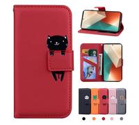 Rostsant Xiaomi Redmi Note 13 5G Hülle PU Leder Brieftasche Xiaomi Redmi Note 13 5G Schutzhülle Stehfunktion Magnetic Closure Handyhülle für Redmi Note 13 5G Rote Katze