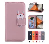Rostsant Xiaomi Redmi Note 13 Pro+ 5G Hülle PU Leder Brieftasche Xiaomi Note 13 Pro Plus 5G Schutzhülle Stehfunktion Magnetic Closure Handyhülle für Redmi Note 13 Pro+ Rosa Hase