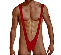 ROSVAJFY Borat Mankini Homme String V Sling Thong Élastique Sous-vêtements Hommes Hot V Bretelles Réglable Maillot de Bain Cadeau Halloween Noël, Rouge, Taille Unique