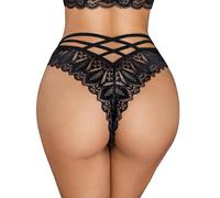 ROSVAJFY Culotte Sexy en Dentelle pour Femme, sous-Vêtements Bikini Slips Croisés Culotte Coquine Respirante Lingerie String (FR/ES, Alpha/Lettres, M, Taille Normale, Taille Normale, Noir)
