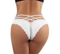 ROSVAJFY Culotte Sexy en Dentelle pour Femme, sous-Vêtements Bikini Slips Croisés Culotte Coquine Respirante Lingerie String (FR/ES, Alpha/Lettres, M, Taille Normale, Taille Normale, Blanc)