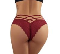 ROSVAJFY Culotte Sexy en Dentelle pour Femme, sous-Vêtements Bikini Slips Croisés Culotte Coquine Respirante Lingerie String (FR/ES, Alpha/Lettres, M, Taille Normale, Taille Normale, Bordeaux)