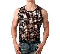 ROSVAJFY Débardeur Hommes Sexy en Maille Sans Manches Transparent Tee-shirt Bodybuilding Élastique Chemise Plage d'Été Casual Club Top T-shirt de Sport, Nero(grande Rete), Large