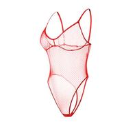 ROSVAJFY Femme Body Transparent Sexy Collant en Maille à Pois, Bodysuit Lingerie Une Pièce Taille Haute Hot, Body String Sous-Vêtements à Bretelles Spaghetti Maillot de Corps Noir S-XL (Rouge)