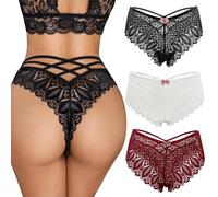 ROSVAJFY Slip en dentelle sexy pour femme - String creux - Sous-vêtements - Taille basse - Culotte en dentelle confortable, M
