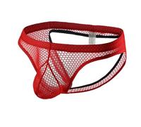 ROSVAJFY Slip en maille pour homme - Sous-vêtements sexy - Taille basse - Culotte respirante Jockstrap pour homme - String transparent - Sous-vêtement creux - M-XXL, rouge, M
