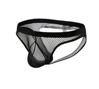 ROSVAJFY Slip en maille pour homme - Sous-vêtements sexy - Taille basse - Culotte respirante Jockstrap pour homme - String transparent - Sous-vêtement creux - M-XXL, Noir , M