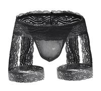 ROSVAJFY String Jockstrap Dentelle Sexy Hommes Culotte Sissy Tanga Chic Hot Taille Basse,Slip Boxers Stretch Transparent Lingerie,Sous-Vêtement Avec Jarretière,Thong Panties Gay Costume (Noir)