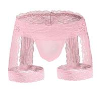 ROSVAJFY String Jockstrap Dentelle Sexy Hommes Culotte Sissy Tanga Chic Hot Taille Basse,Slip Boxers Stretch Transparent Lingerie,Sous-Vêtement Avec Jarretière,Thong Panties Gay Costume (Rose)
