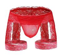 ROSVAJFY String Jockstrap Dentelle Sexy Hommes Culotte Sissy Tanga Chic Hot Taille Basse,Slip Boxers Stretch Transparent Lingerie,Sous-Vêtement Avec Jarretière,Thong Panties Gay Costume (Rouge)