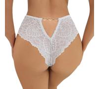 ROSVAJFY String Sexy Dentelle Femme Tanga Chic sous-Vêtements Culottes Creuses Au Dos Slip Transparent Taille Basse Lié à Un Anneau Forme Cœur Respirant Hot Panties Stretch Lingerie (Blanc, XL)