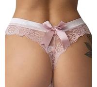 ROSVAJFY String Sexy Dentelle Femmes avec Nœud Papillon Tanga Chic Hot Culotte Slips Taille Basse Bikini sous-Vêtements Stretch Panties (FR/ES, Alpha/Lettres, M, Taille Normale, Taille Normale, Rose)