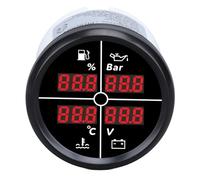 Rosvola Affichage Numérique de Jauge Multifonctionnelle 4 en 1 de 52 Mm pour Bateau et Camping-car avec des Lectures Précises en Acier Inoxydable (81000330 Lunette noire Cadran noir)