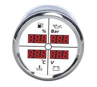 Rosvola Affichage Numérique de Jauge Multifonctionnelle 4 en 1 de 52 Mm pour Bateau et Camping-car avec des Lectures Précises en Acier Inoxydable (81000326 Lunette argentée Cadran blanc)