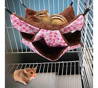 Rosvola Hamac à Trois Couches pour Hamsters et Petits Animaux de Compagnie, Toile Douce et Lit en Peluche, Sac de Couchage coloré, 32 X 32 X 3 Cm, Idéal pour Les Cages (Pink)