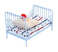 Rosvola Lit Miniature 1:12, Structure Métallique à Motif Mignon, Accessoires de Maison de Poupée pour Décorer Les Maisons de Poupée, 4,5 Pouces X 2,8 Pouces (Motif à Rayures)