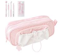 Rosy Posy Trousse à crayons Kawaii avec stylos roses et étoiles comptant une grande capacité - Jolie pochette esthétique avec cordon de serrage, Rose + 4 stylos