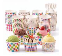RosyFate Gobelets en Papier pour Glaces avec Cuillères 100 Pièces | 160ml Coupe à Glace Carton, Bols de pour Desserts Chauds ou Froids