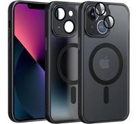 Rosyhulle Coque Compatible iPhone 13 avec MagSafe, Magnétique Etui pour iPhone 14 Translucide Mat Arrière Housse Protection d'objectif Tout Compris Dos Anti Rayures Antichoc TPU+PC Bumper Case, Noir