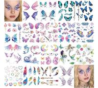 Rosymormor 18 Feuilles Paillettes Tatouages Ephemere pour Femmes Filles, Papillon Fleurs Visage Corps Brillant Faux Temporaire Tatouages pour Fête Anniversaire Festival Maquillage Halloween Noël