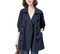 ROTAKUMA Spring Automne Nouveau Trench Coat Femme Double Poutre Casual Casual Trenchs Manteaux Femmes Court Court Sac À Vent Mince (Color : Navy blue, Size : 3XL)