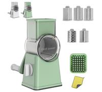 Rotary Cheese Grater with Handle, 6 in 1 Gourmet Cheese Grater, 2025 Upgrade 6-in-1 Vegetable Shredder and Mandoline Food Chopper with 6 Stainless Steel Blades, Easy to Clean (1Pcs*Green)