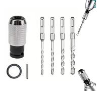 Rotary Hammer Adapter with Impact Drill Bits Set, Multi-functional Electric Hammer to Drill Converter with Adapter and 4 ammers Bits, Ready for Tough Materials (Adapter+4 Drills)