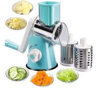 Rotary Hand Vegetable Grater,multi-function Drum Grater,with 3 Stainless Steel Blades(blue)