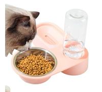 Rotatable Pet Feeder, 2 in 1 Automatic Water and Food Dispenser, Stainless Steel Non-Slip Pet Bowl, Portable for Cats, Dogs, Bunnies, Adjustable for Home, 25x13.5x20cm Pink Gray