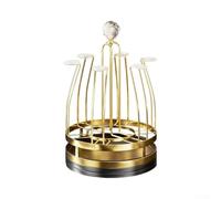 Rotating Bottle Drying Rack 6 Cup Gold Iron Stand | 360-degree rotating base, easy pour access in corners, holds 6 cups, gold iron frame, non-slip silicone tips