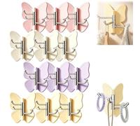 Rotating Butterfly Adhesive Wall Hooks, Cute No-Drill 3-Prong Swivel Hangers with Adjustable Wings,Heavy Duty No-Drill Corner Stick-on Hooks for Bathroom, Kitchen & Entryway (12-Mix)