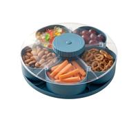 Rotating Divided Serving Tray | PP, 8.7in X 8.7in X 2in, with Lid | Snack Box for Veggies, Fruits, Dips | Party Appetizer Platter for Kitchen, Travel, Picnic