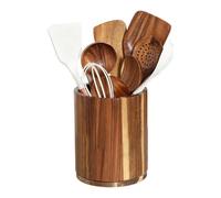 Rotating Kitchen Tool Holder | Wooden 360° Turntable Crock 18,5 x 15 cm étanche Rustic Countertop Storage Organizer Multi Slot Cookware Stand Spoon Fork Spatula Storage Rack Home Farmhouse Kitchen