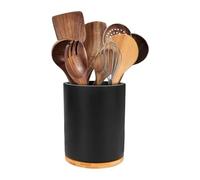 Rotating Kitchen Tool Holder | Wooden 360° Turntable Crock 18,5 x 15 cm étanche Rustic Countertop Storage Organizer Multi Slot Cookware Stand Spoon Fork Spatula Storage Rack Home Farmhouse Kitchen
