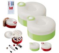 Rotating Magnetic Sewing Kit, 21PCS Mini Portable Travel Sewing Box with Organized Compartment, Multi-Layer Design Supplies Organizer for Home Travel, Easy to Carry Case (2 Pcs Green)