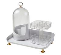 Rotating Makeup Brush Holder, 3-Slot Vanity Brush Organizer with Dust Lid, Waterproof Double-Layer Lipstick Rack, Cosmetic Storage Container for Dressing Tables 580g