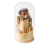 Rotating Makeup Brush Holder - 360 Degree Lipstick Storage Box, Dustproof Cosmetic Brush Organizer with Lid, Waterproof Pet Vanity Container for Bathroom Desk Travel | 9.25 x 4.72 in
