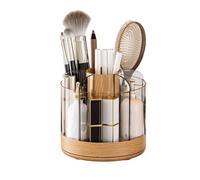 Rotating Makeup Brush Holder - 5.51 inch Clear Acrylic Storage Container | 6-Slot Cosmetic Organizer, Vintage Vanity Organizer for Nail Gel, Perfume, Home, Bedroom, and Desk Use