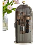 Rotating Makeup Brush Organizer, 360° Cosmetic Storage with Lid, Lipstick & Beauty Tool Holder for Vanity, Desktop, Bathroom (Durable ABS, 27x12.2cm)