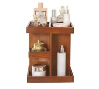 Rotating Makeup Organizer - 8.86 inches 360 Degree Storage Rack for Cosmetics, Wooden Display Stand with Smooth Spin Design, Vanity Organizer for Bathroom Bedroom Closet Apartment Dorm Home