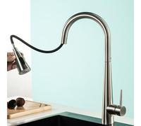 Rotating Single Handle Pull-Out Spray Kitchen Faucet - One Hole Touch Stainless Steel with Brush Finish Easy Installation Modern Design for Home & Commercial Use