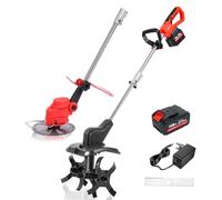 Rotavator de Jardin électrique 21V avec Affichage LED, cultivateur à Batterie sans Fil à Double Tambour et 4 Lames & Tondeuse 8", Largeur de Travail de 30 cm, cultivateur à Single Battery Two Battery