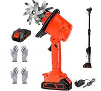 Rotavator de Jardin Électrique 550W, Mini Tilleuse sans Fil avec 1/2 Batteries & Manche Long, 2 Paires de Gants, Profondeur de Labour 10 Cm Et Largeur de Travail 10 Cm, Cultiv with Pole + a Batteries