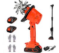 Rotavator de Jardin Électrique 550W, Mini Tilleuse sans Fil avec 1/2 Batteries & Manche Long, 2 Paires de Gants, Profondeur de Labour 10 Cm Et Largeur de Travail 10 Cm, Cult with Pole + Two Batteries